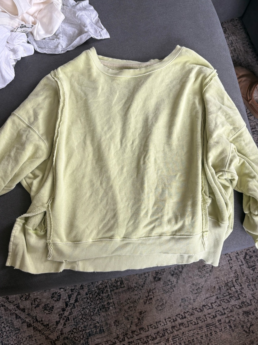 We The Free Raw-Edge Crewneck Sweater in Pale Lime
